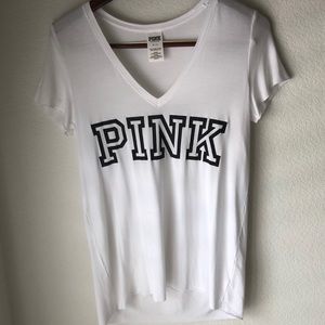 PINK white V-neck shirt